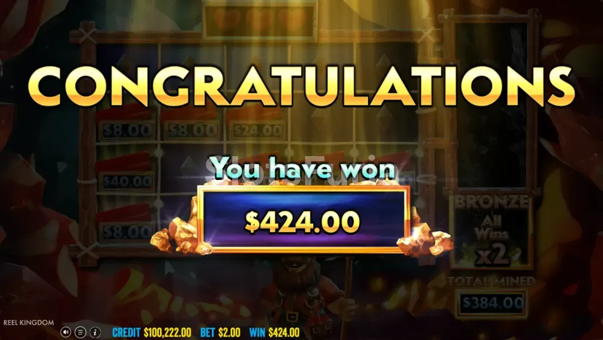 Gran victoria conseguida durante la ronda bonus en Dynamite Diggin Doug