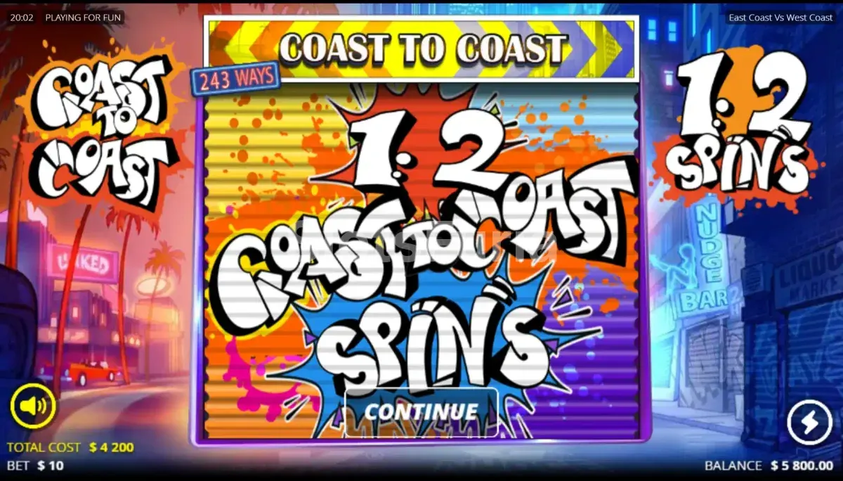 Ronda de giros gratis de East Coast vs West Coast en plena acción