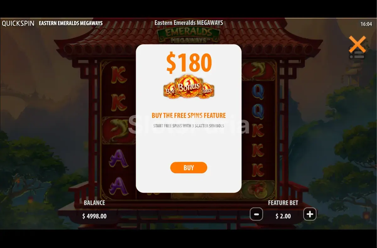 Interfaz de compra de bonus en Eastern Emeralds Megaways