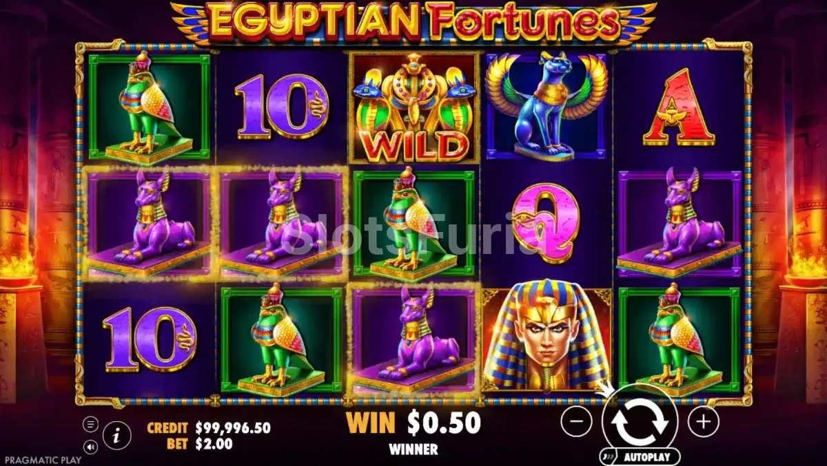Segunda vista del juego base de Egyptian Fortunes durante una sesión activa