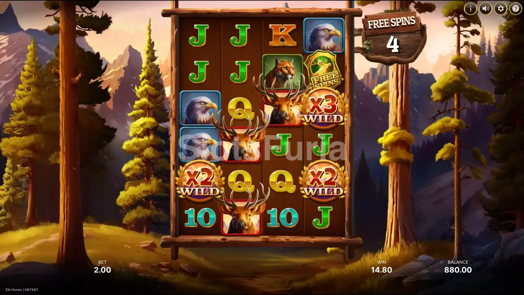 Ronda de giros gratuitos activa en Elk Hunter con wilds pegajosos