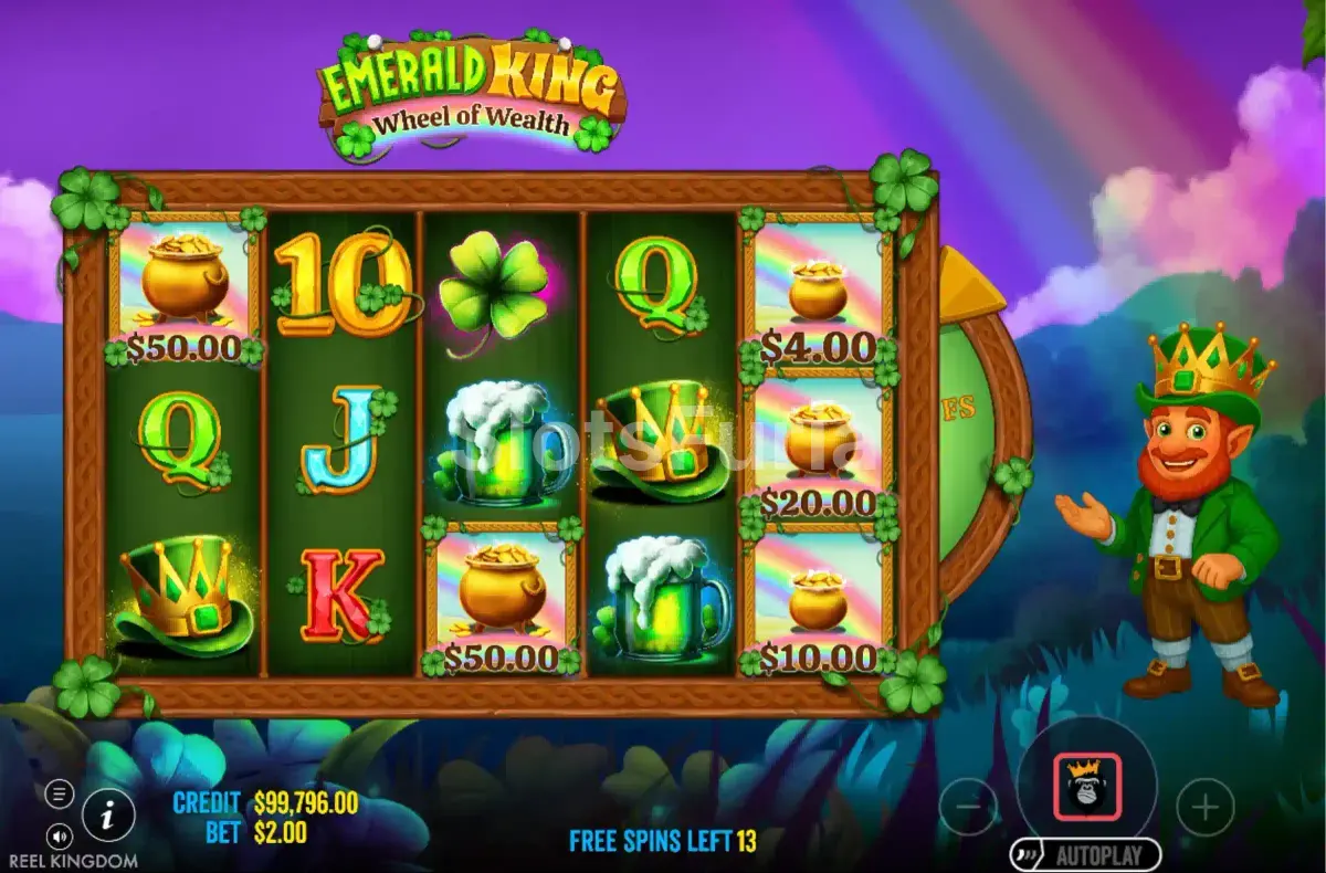 Ronda de giros gratuitos activada en Emerald King Wheel of Wealth