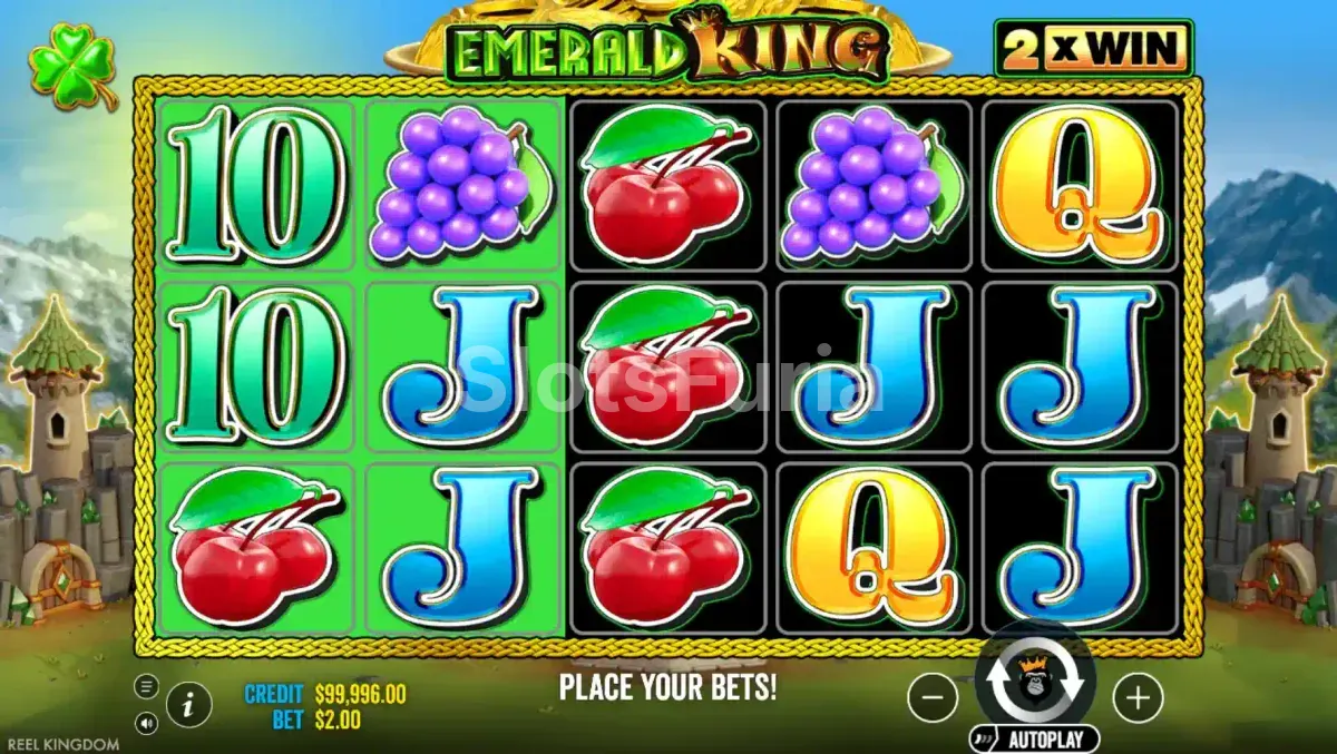Segunda vista del juego base de Emerald King mostrando combinaciones ganadoras