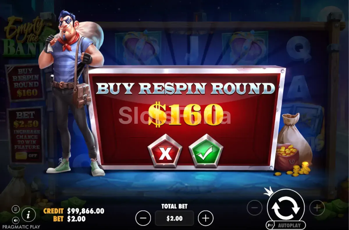 Opción de compra de bonus disponible en Empty the Bank