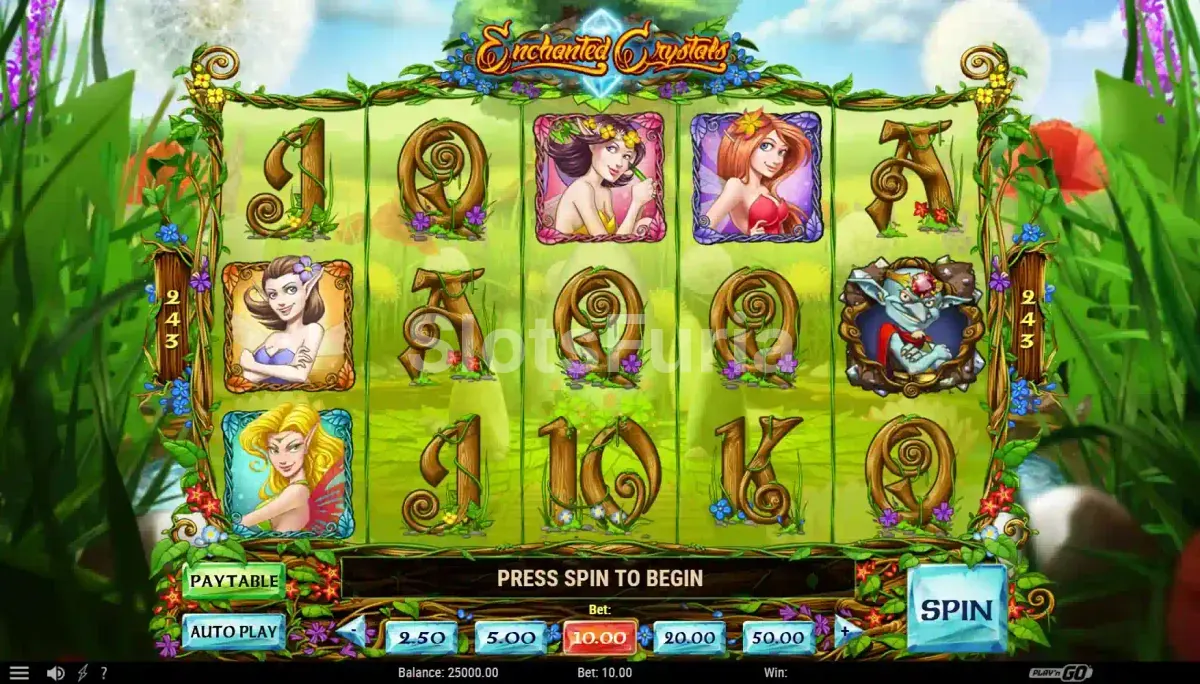 Pantalla principal del juego base en Enchanted Crystals
