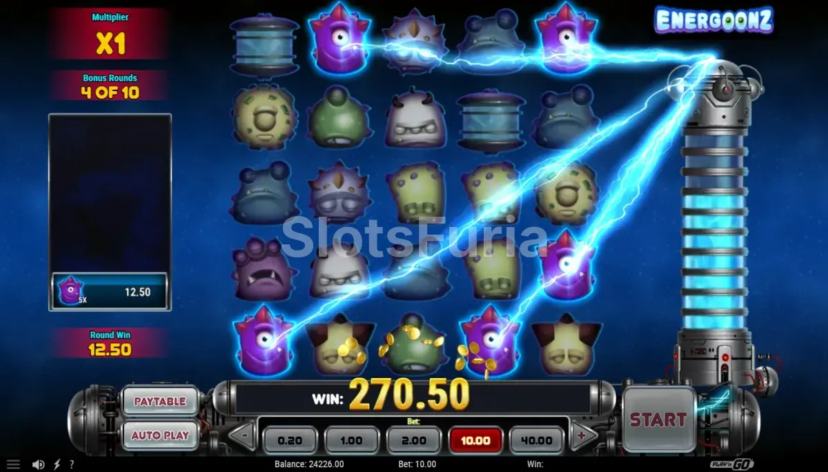 Modo de giros gratis activado en Energoonz con multiplicadores