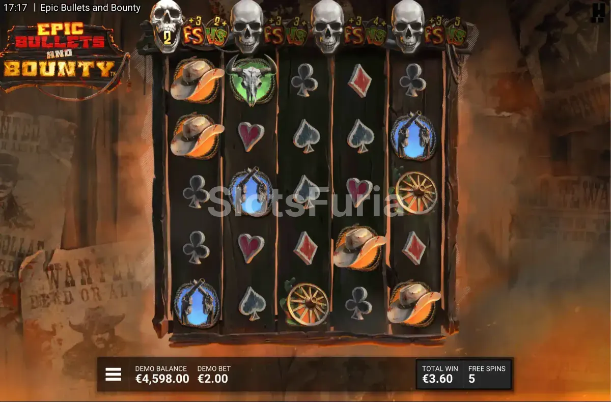 Ronda de giros gratuitos de Epic Bullets & Bounty activada con multiplicadores