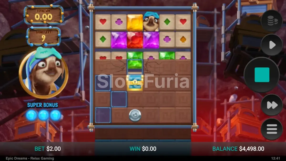 Ronda de giros gratuitos del Dig Bonus en Epic Dreams con los bloques de piedra siendo destruidos