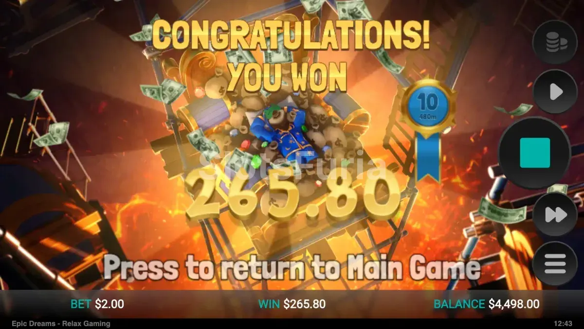 Gran victoria en Epic Dreams con el multiplicador máximo activado