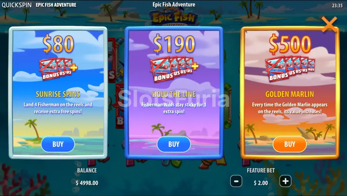Opciones de compra de bono disponibles en Epic Fish Adventure