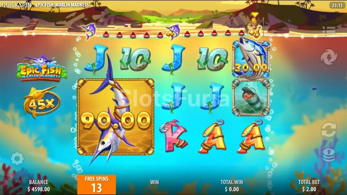 Ronda de giros gratis en Epic Fish Marlin Madness con el medidor del Marlín Negro