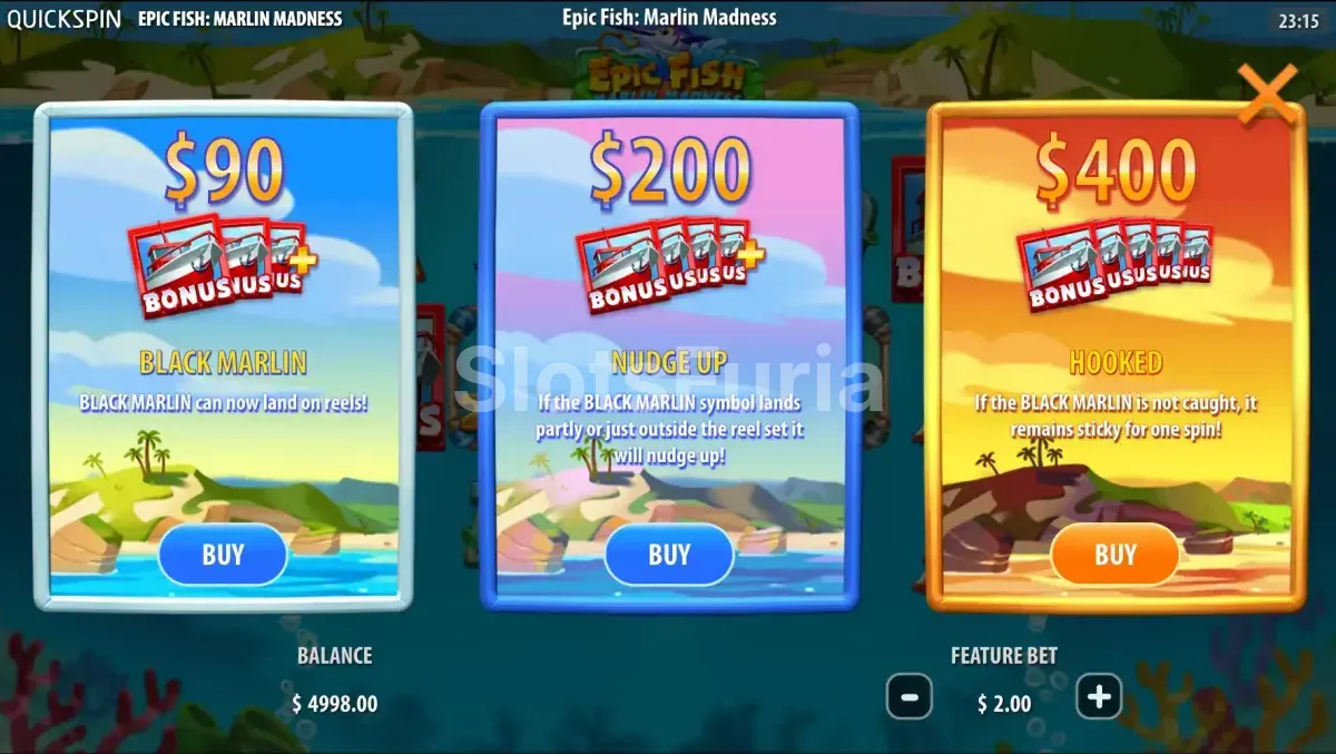 Función de compra de bonos en Epic Fish Marlin Madness de Quickspin
