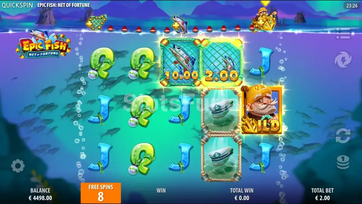 Ronda de giros gratis en Epic Fish Net of Fortune con wilds pegajosos activados