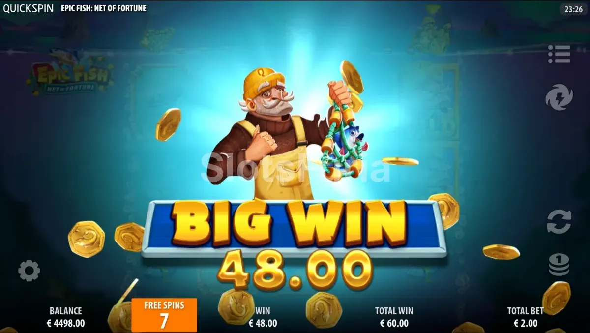 Gran victoria en Epic Fish Net of Fortune durante el modo Fisherman Legend