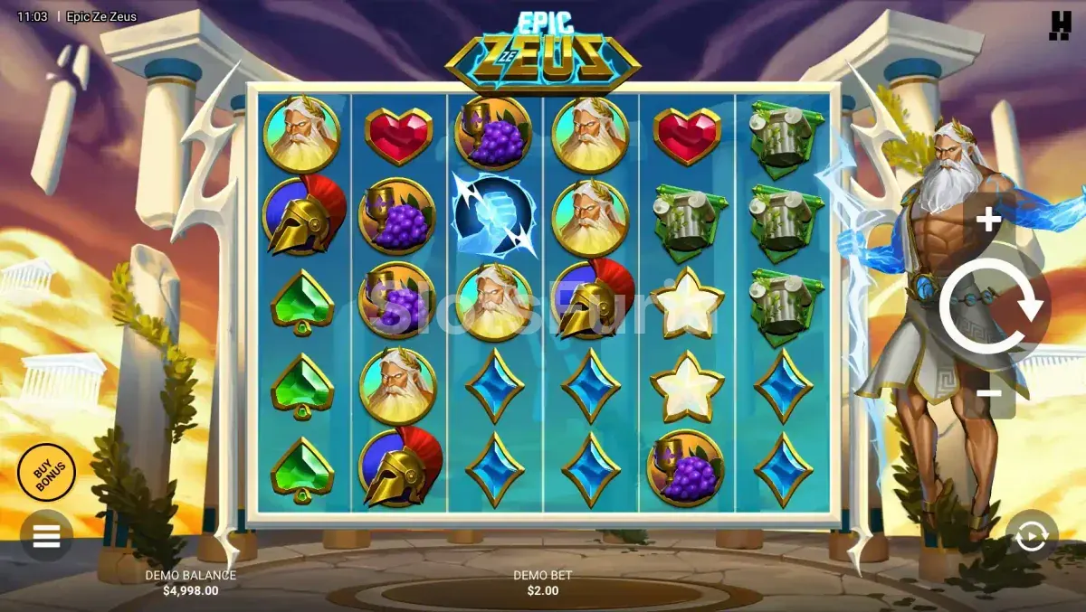 Juego base de Epic Ze Zeus con rejilla 6x5 y Zeus en pantalla