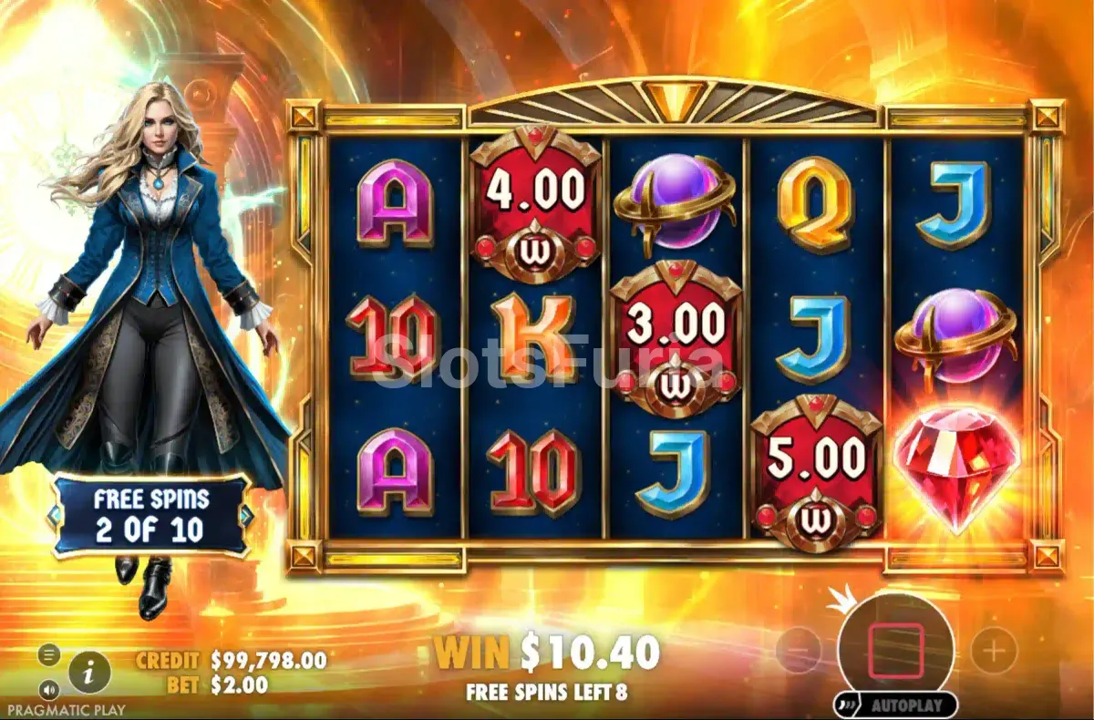 Pantalla de giros gratis de Eternal Empress Freeze Time con multiplicadores activos