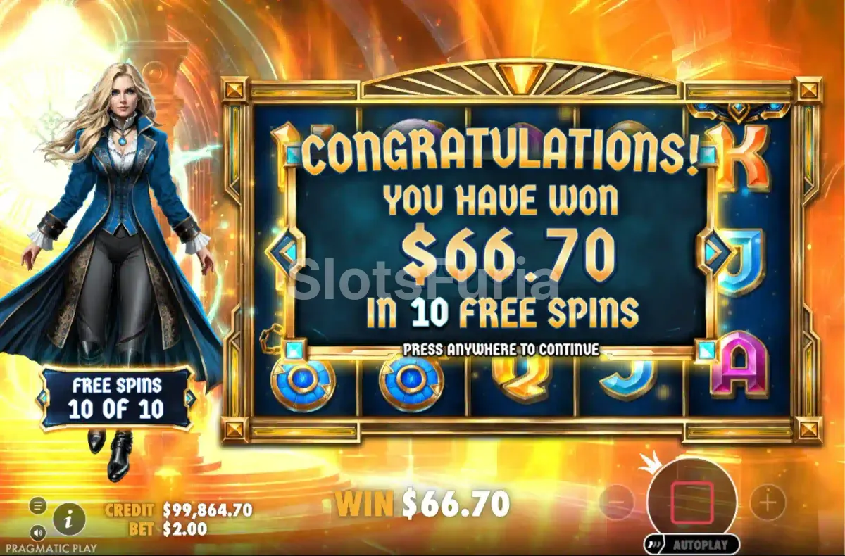 Pantalla de gran victoria en Eternal Empress Freeze Time con el multiplicador máximo