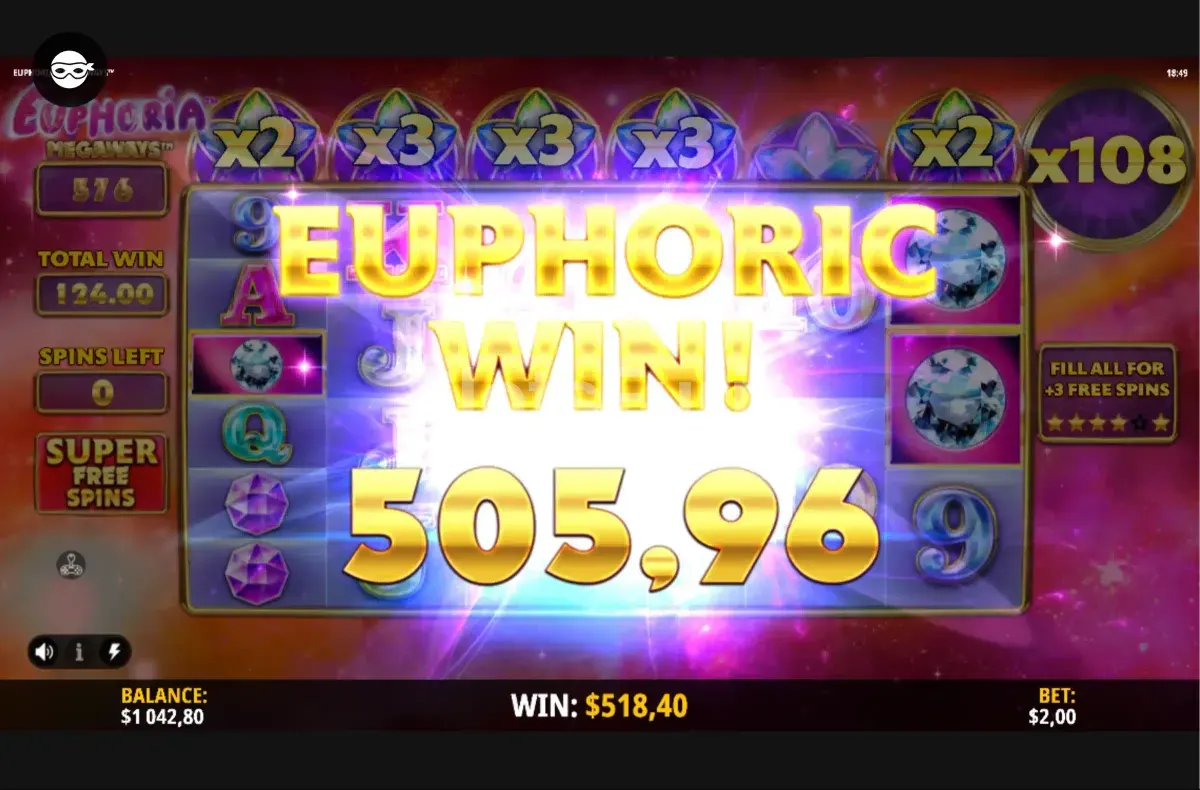 Gran victoria registrada en Euphoria Megaways con multiplicador máximo