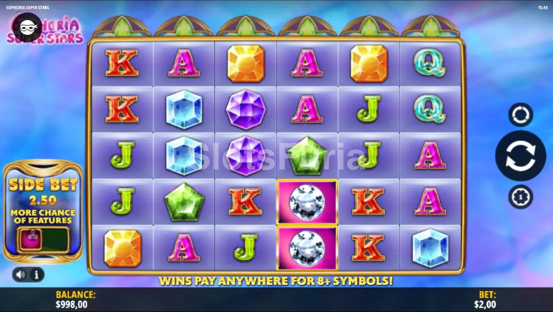 Pantalla principal del juego Euphoria Super Stars en acción