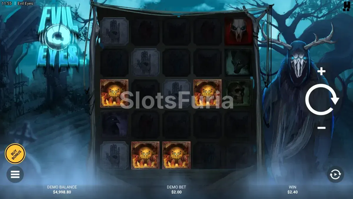 Pantalla principal del juego Evil Eyes con el cementerio de fondo
