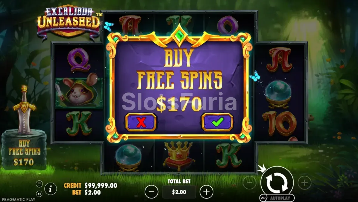 Opción de compra de bonus en Excalibur Unleashed de Pragmatic Play