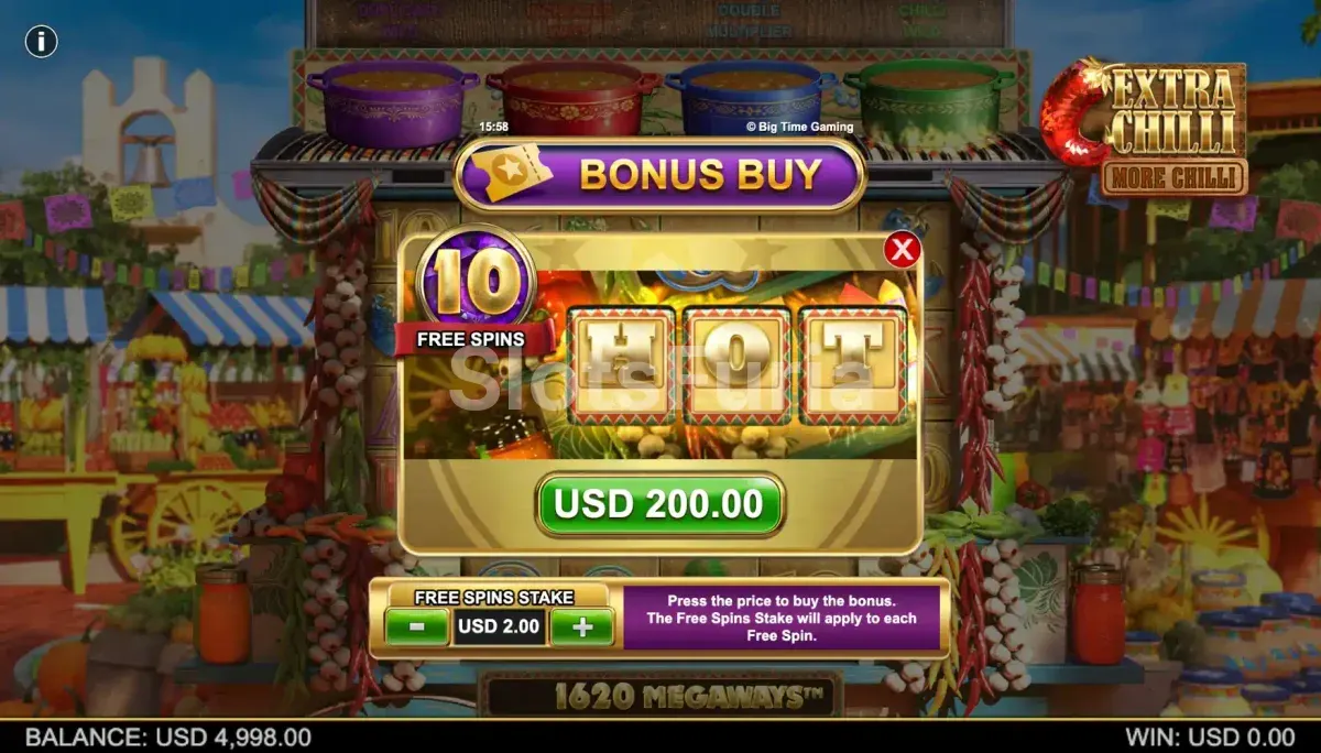 Función de compra de bonus en Extra Chilli More Chilli