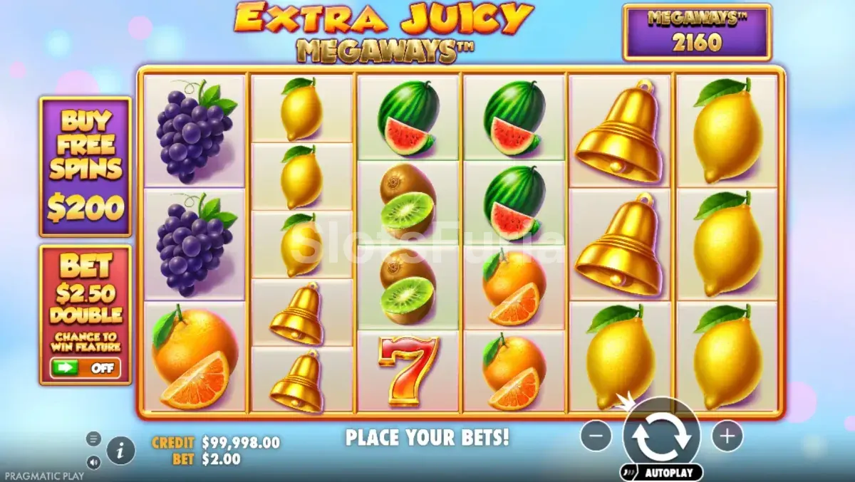 Pantalla principal de Extra Juicy Megaways con los rodillos en acción