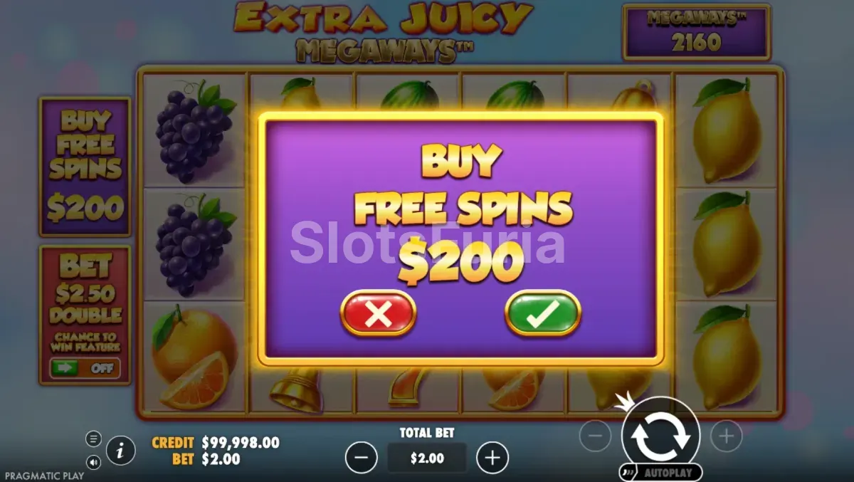 Función de compra de bonus en Extra Juicy Megaways de Pragmatic Play