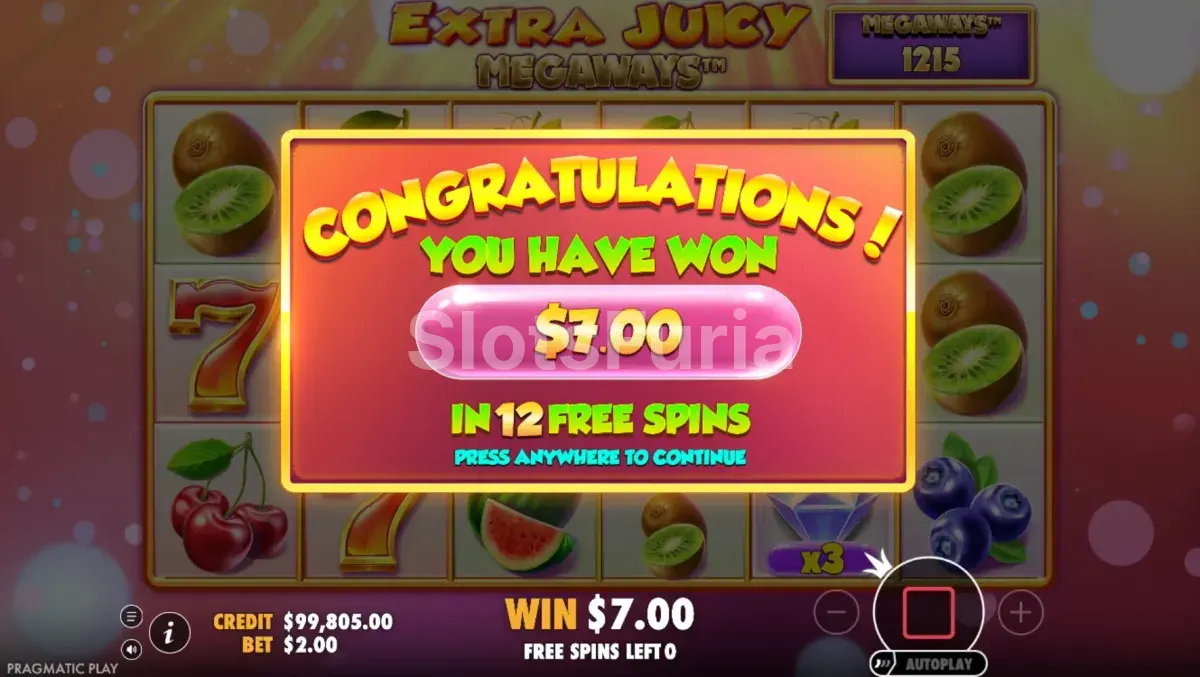 Gran victoria en Extra Juicy Megaways durante la ronda de bonus