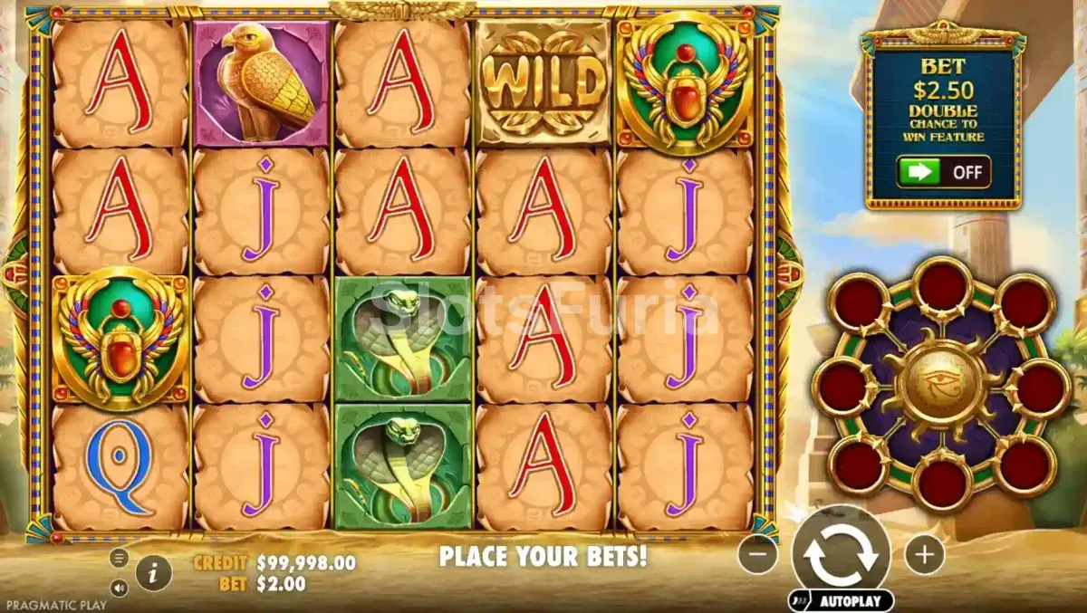 Pantalla principal de Eye of Cleopatra con el tablero de juego activo