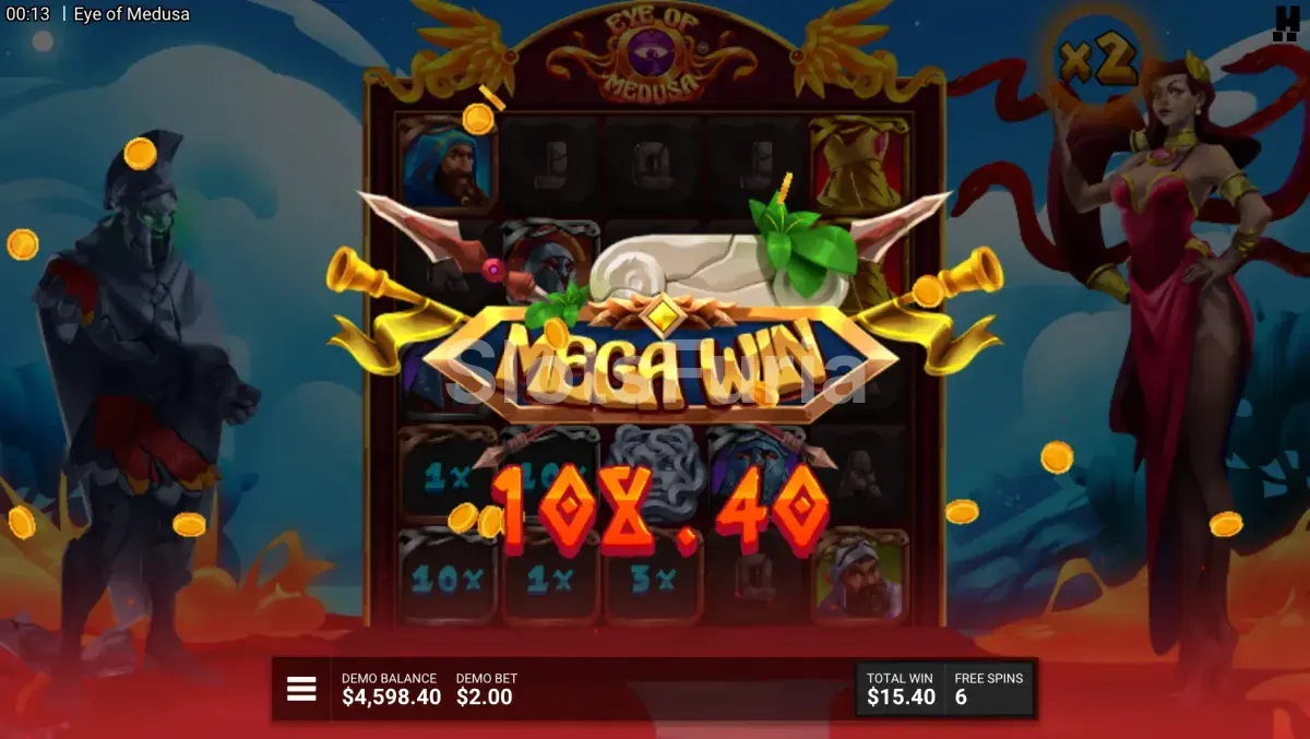 Gran victoria en Eye of Medusa con multiplicador Dorado activo
