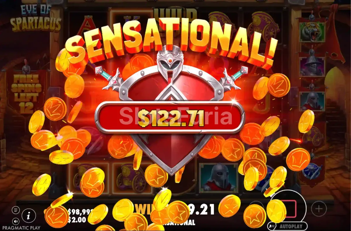 Gran victoria en Eye of Spartacus con el multiplicador máximo en pantalla
