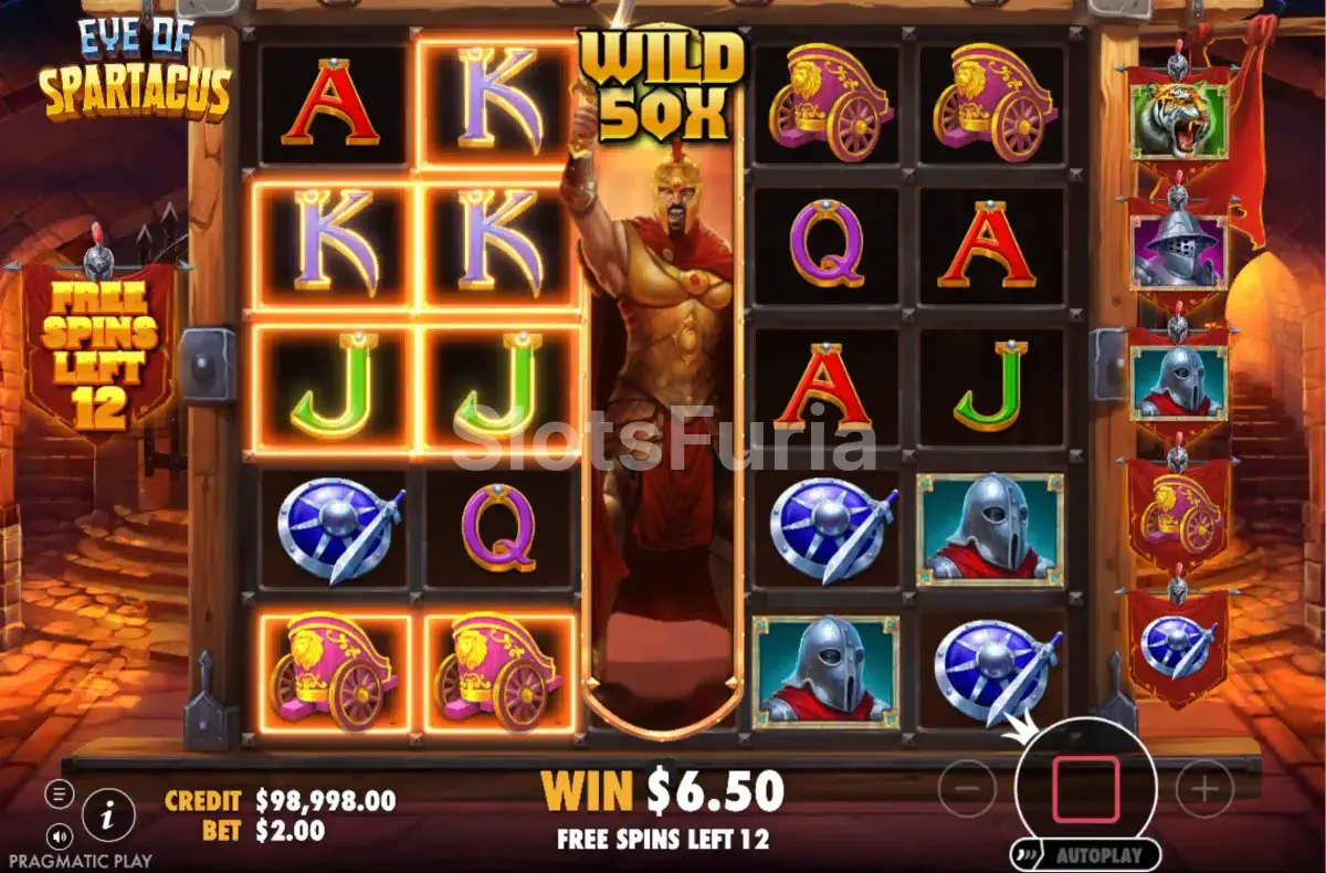 Ronda de tiradas gratis de Eye of Spartacus con multiplicadores activos