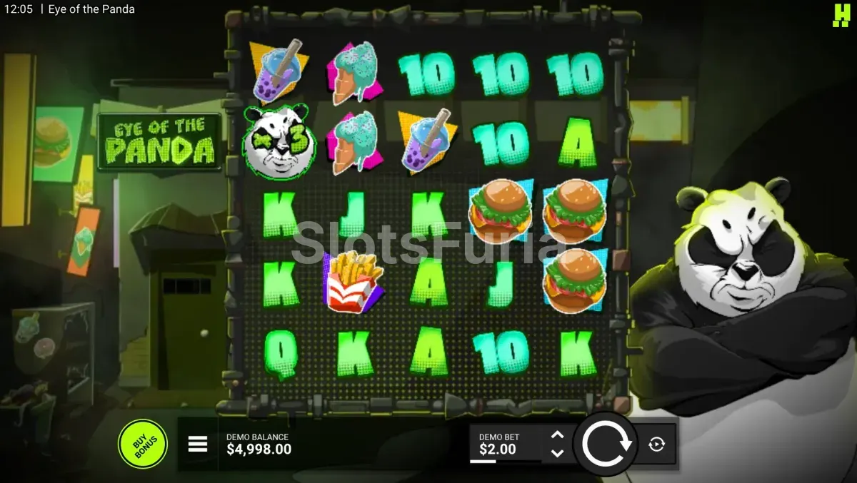 Pantalla principal del juego Eye of the Panda con los 5 rouleaux activos
