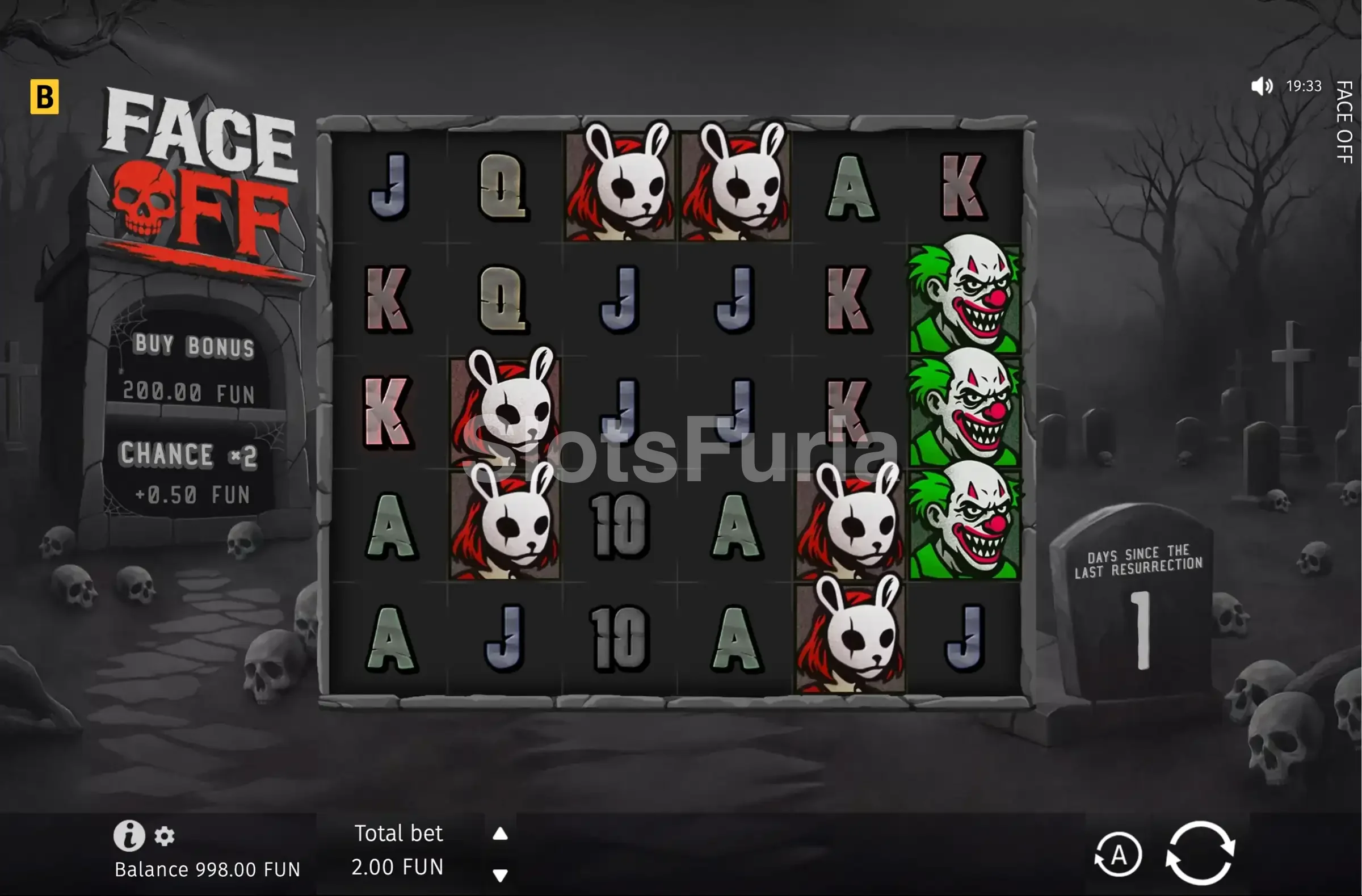 Juego base de Face Off con la cuadrícula de 6x5 en el cementerio