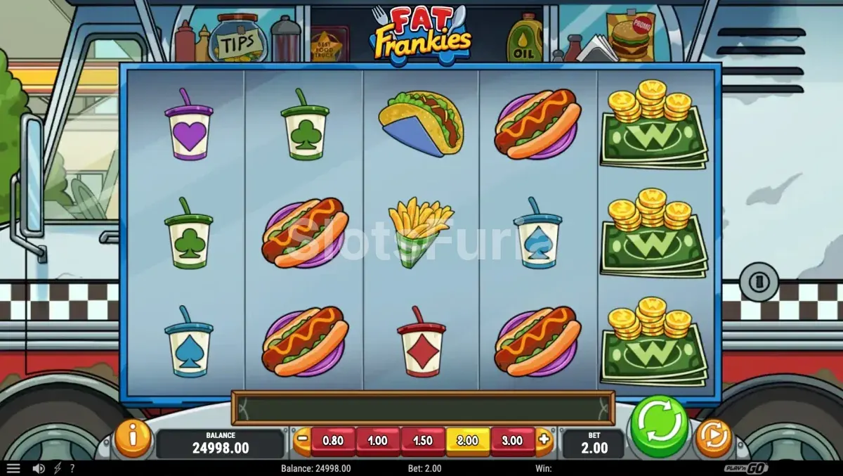 Pantalla principal de la slot Fat Frankies con la furgoneta de comida
