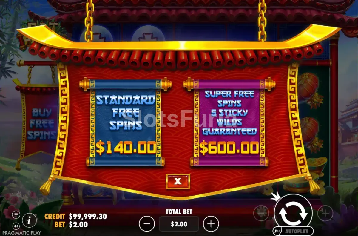 Pantalla de compra de bonos de Fat Panda con las dos opciones disponibles