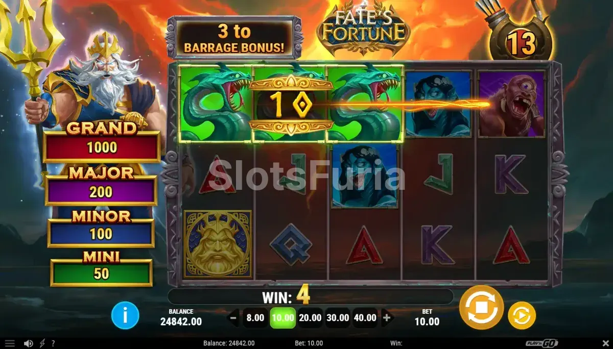 Resultado de giro en Fate's Fortune con combinaciones ganadoras activas