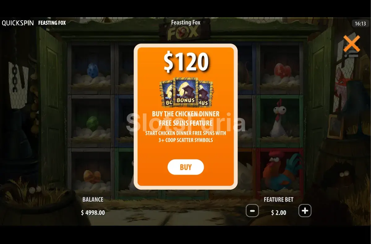 Pantalla de compra de bonus en Feasting Fox de Quickspin