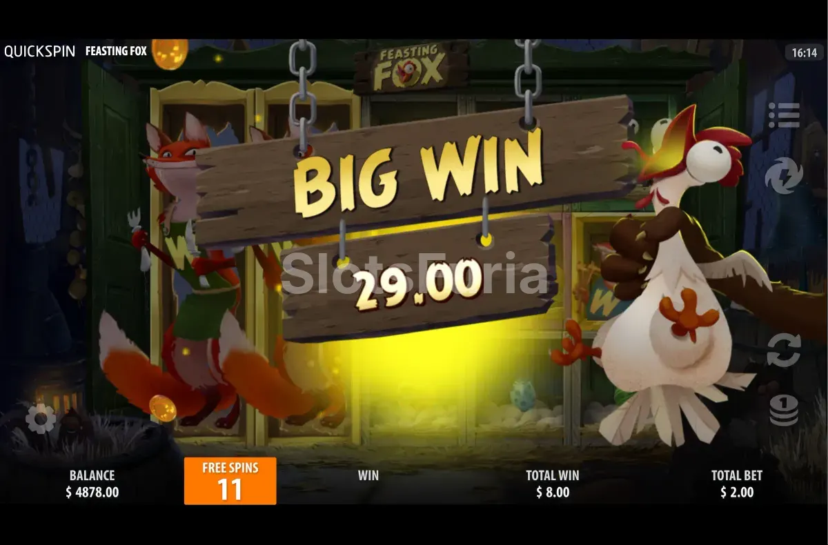 Gran victoria en Feasting Fox con wild de carrete completo