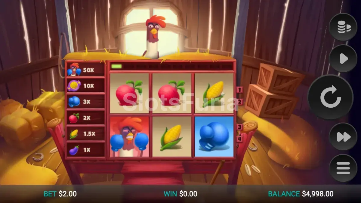 Vista del juego base de Feather Fury con el gallo boxeador