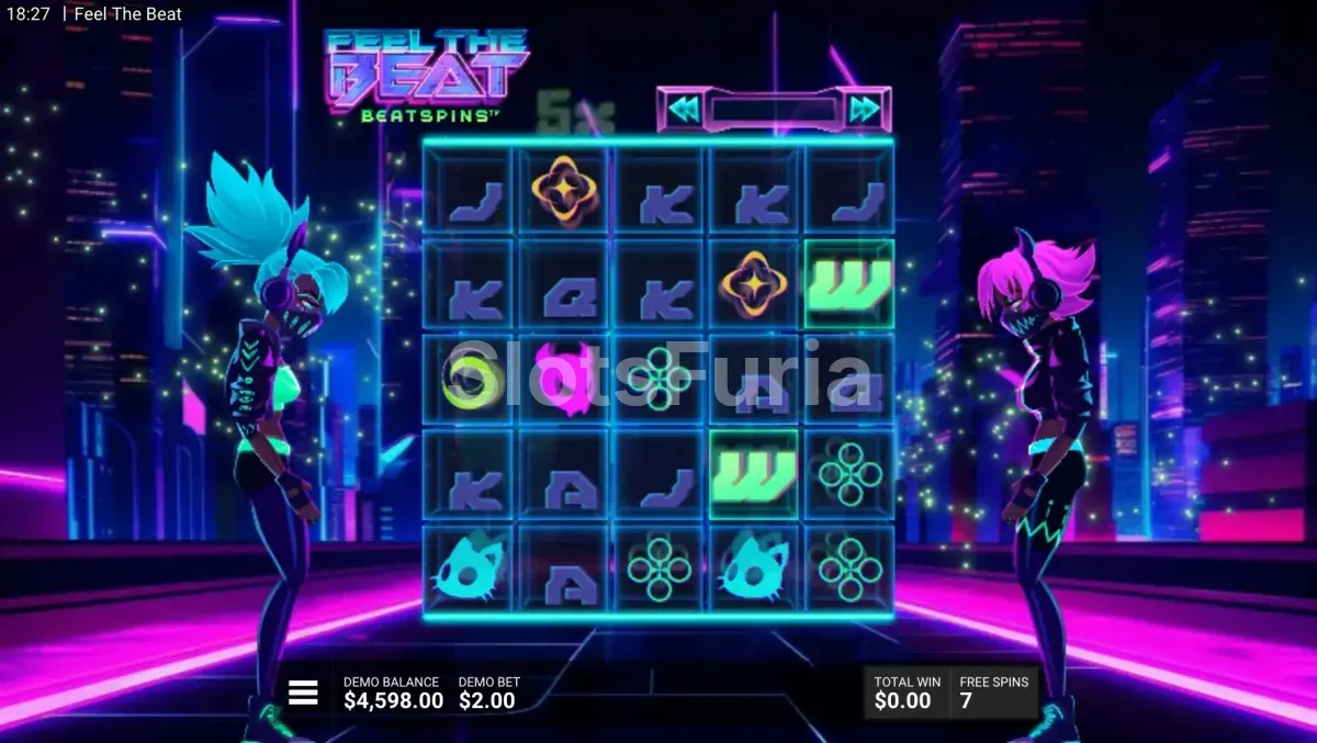 Ronda de giros gratis activada en Feel the Beat de Hacksaw Gaming