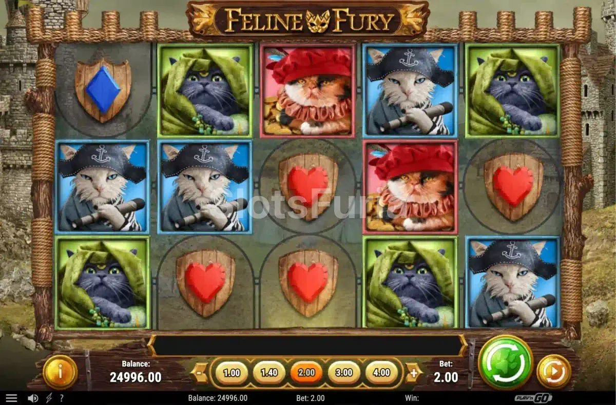 Segunda vista del juego base de Feline Fury mostrando los símbolos en acción
