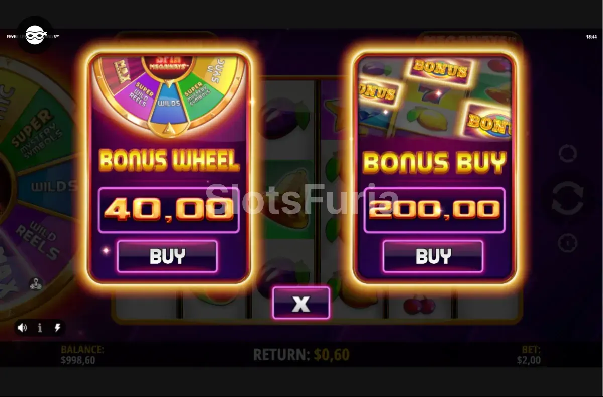 Menú de compra de Fever Spin Megaways, tragamonedas de iSoftBet