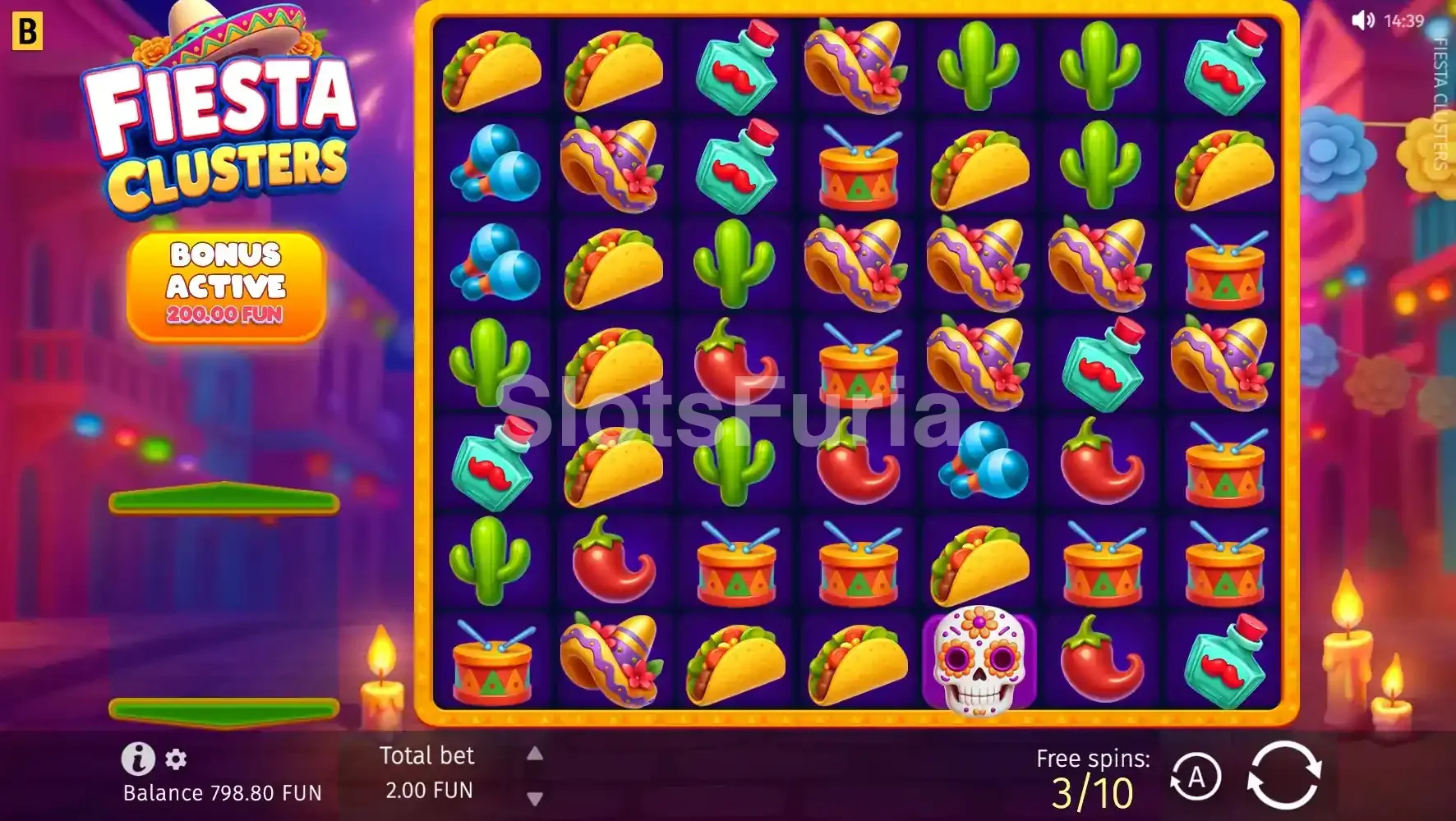 Ronda de giros gratis de Fiesta Clusters con multiplicadores activados