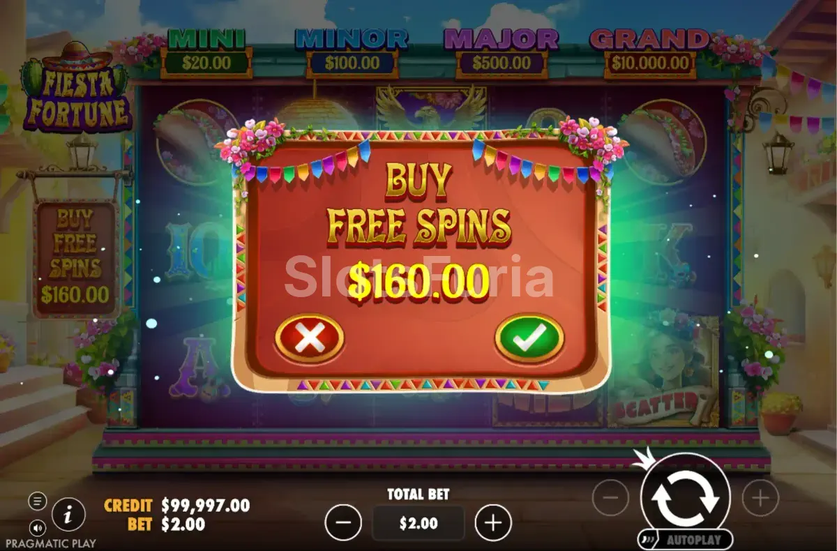 Pantalla de compra de bonos de Fiesta Fortune con opciones disponibles