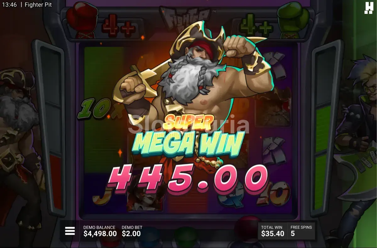 Pantalla de gran victoria en Fighter Pit con el multiplicador máximo