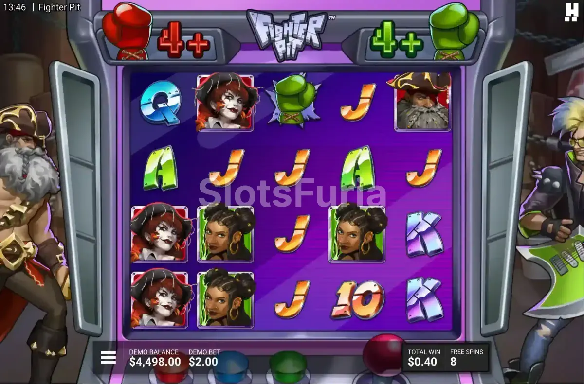 Pantalla de giros gratuitos de Fighter Pit con multiplicadores activos