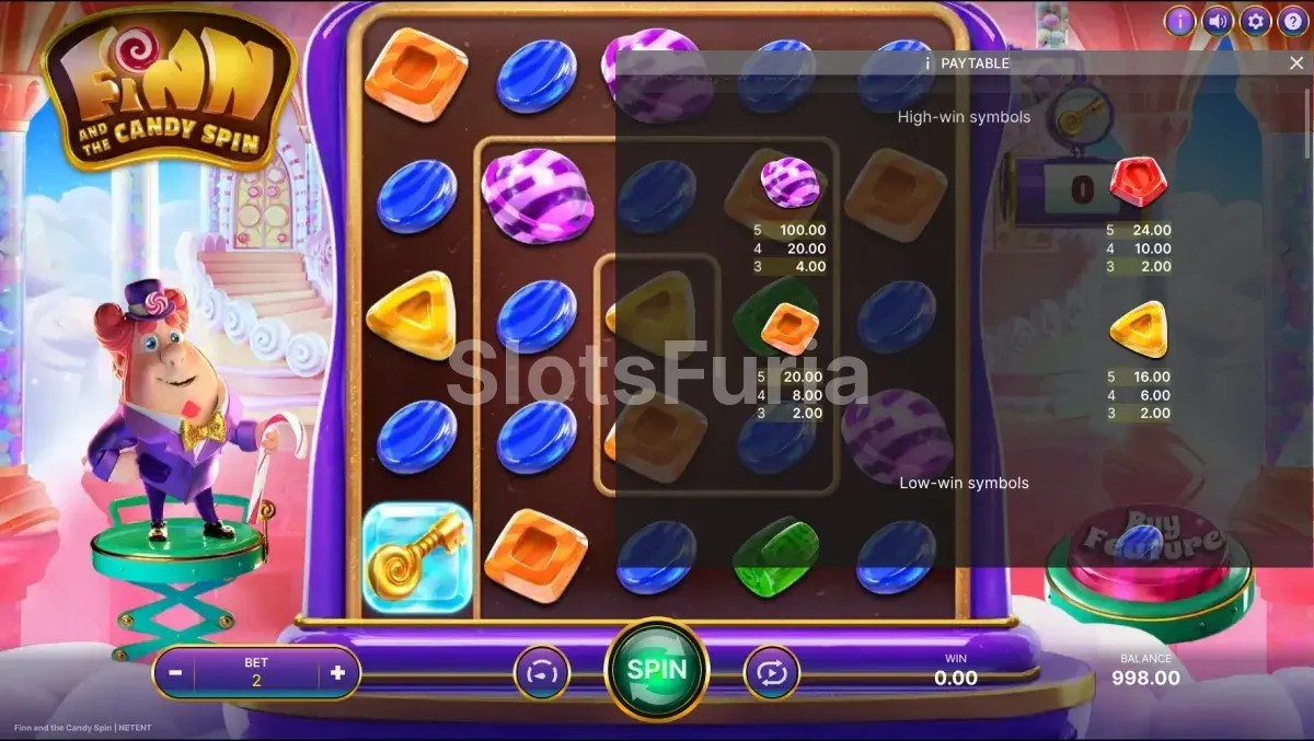 Tabla de pagos de Finn and The Candy Spin con todos los símbolos y valores