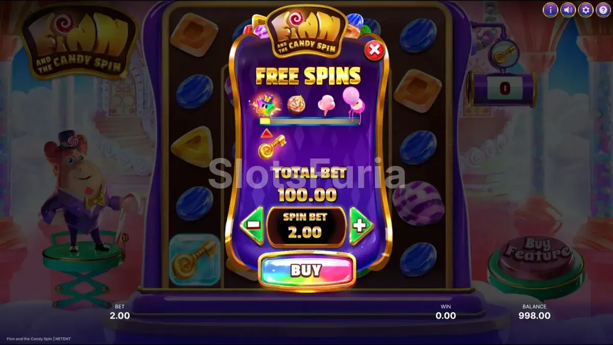 Opción de compra de bono en Finn and The Candy Spin para acceder directamente a los giros gratuitos
